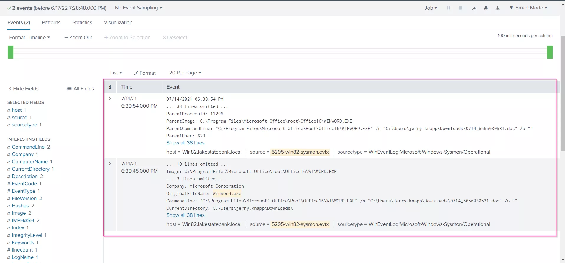 Event codes in Splunk 2.