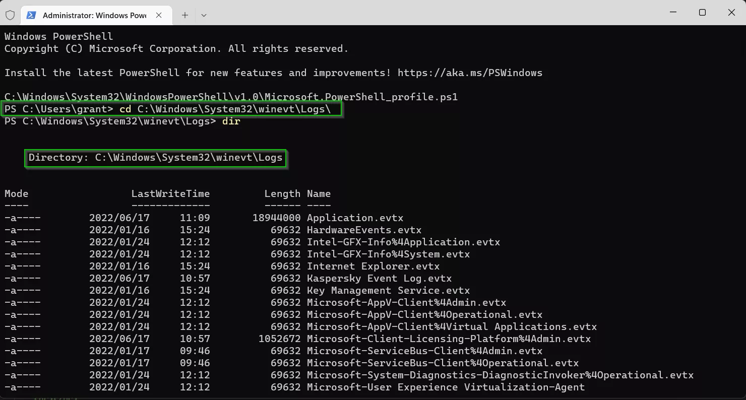 Access Windows event logs from the command line