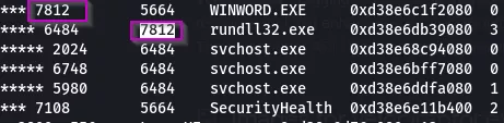 Process tree WINWORD.EXE launching rundll.32 3