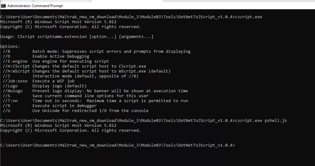 Testing with cscript.exe